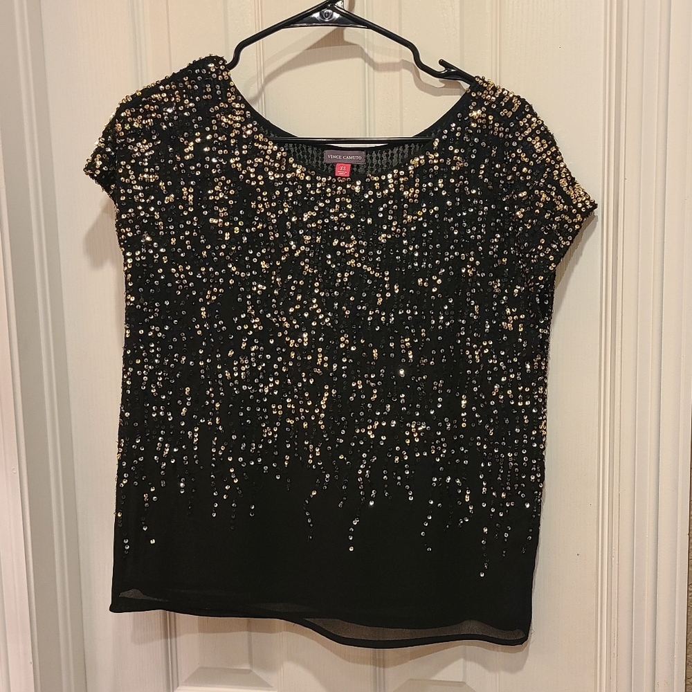 Vince Camuto Short Sleeve Sequin Top XS